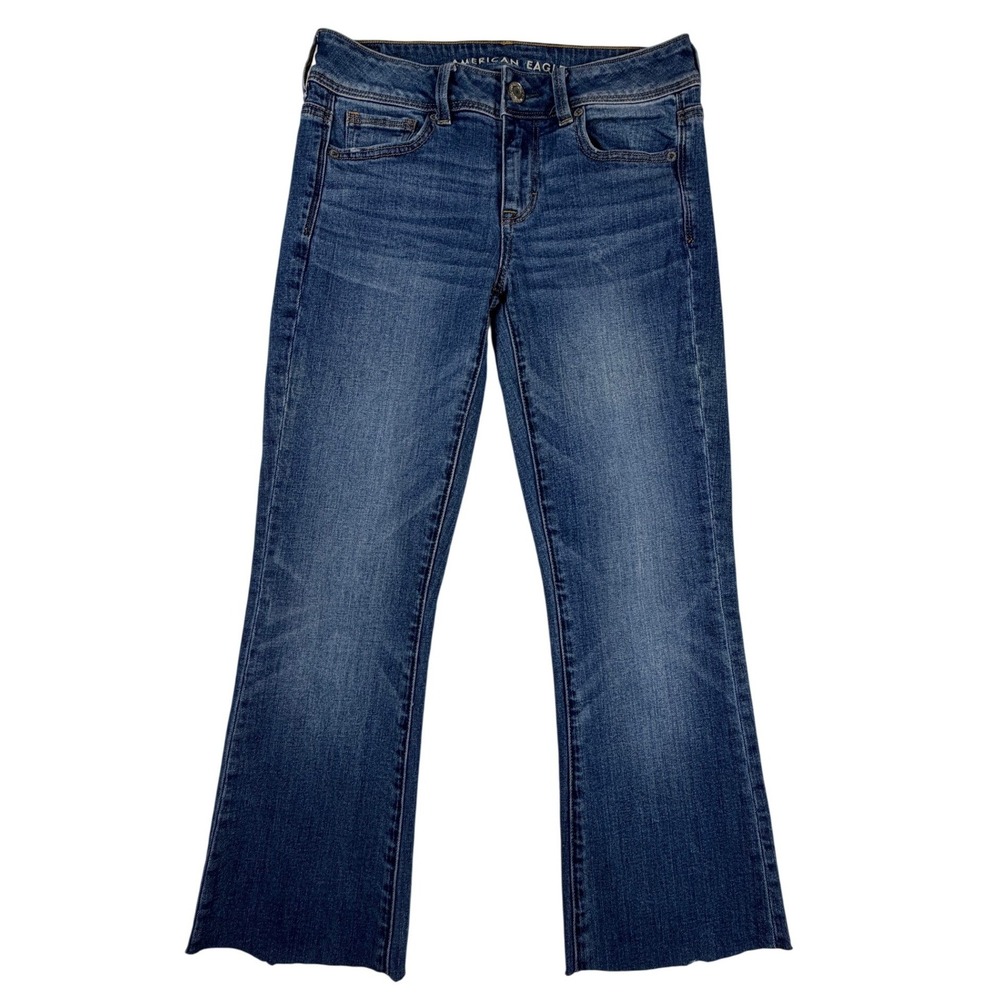 American Eagle Kick‎ Boot Super Stretch Cropped Raw Hem Jeans Womens Size 4
